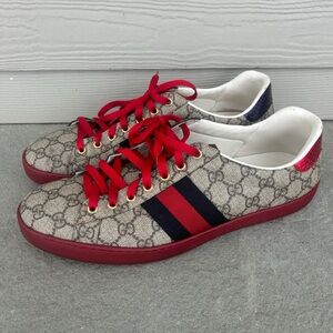 Gucci Ace GG Supreme Tan Red Sneakers 🔥🔥